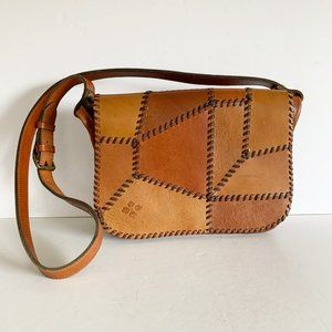 Patricia Nash Tan Brown Leather Patchwork Crossbody Shoulder Purse Saddle Bag